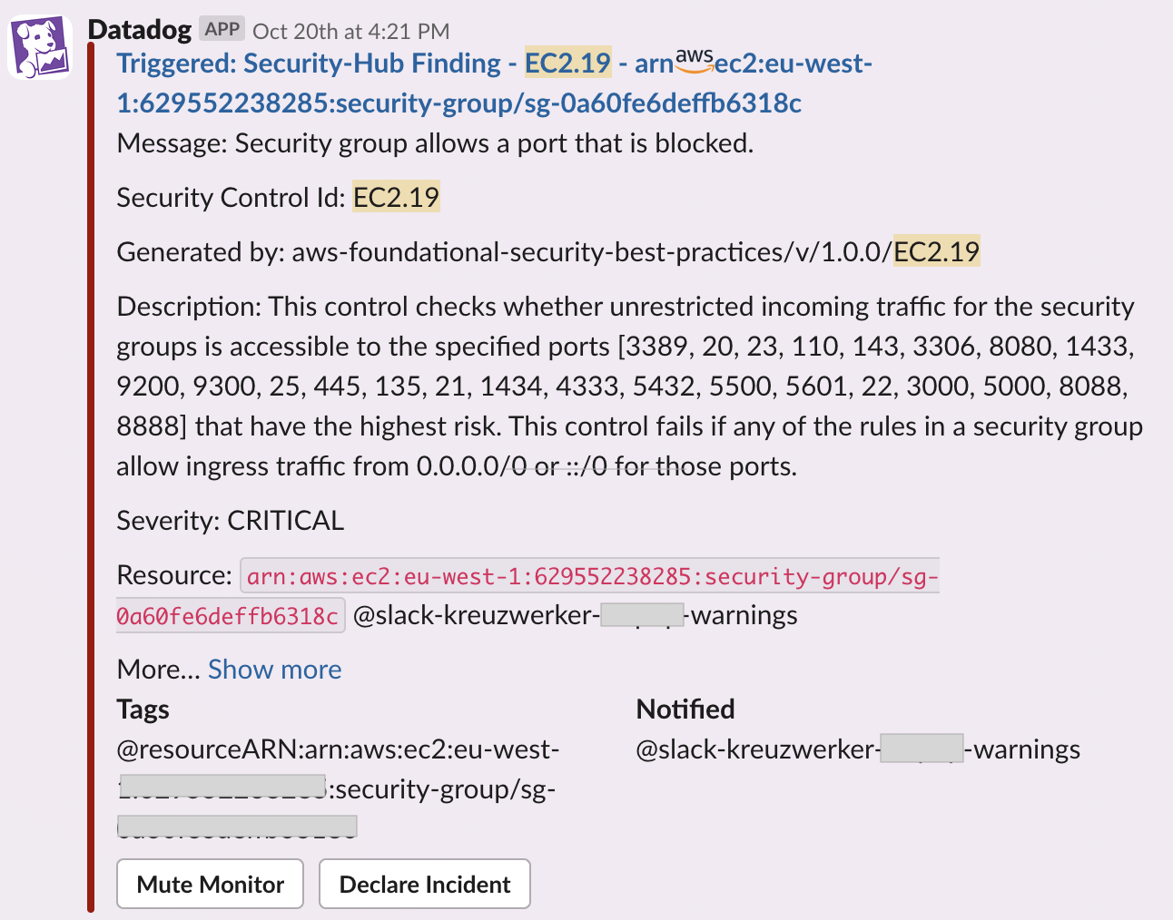 Vulnerability Scanning Solution - Slack control message