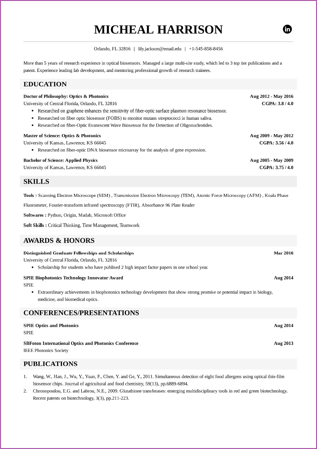 resume coursework section