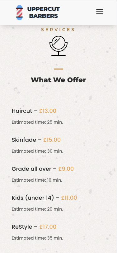 Uppercut Barbers Ryde - Mobile - Homepage - Services