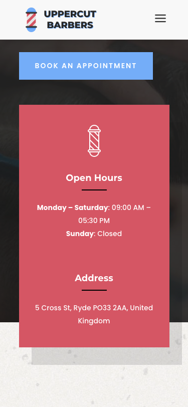 Uppercut Barbers Ryde - Mobile - Homepage - Hours