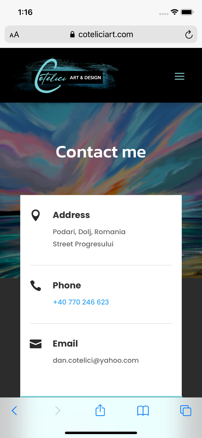 Cotelici Art & Design - Mobile - Contact - Header