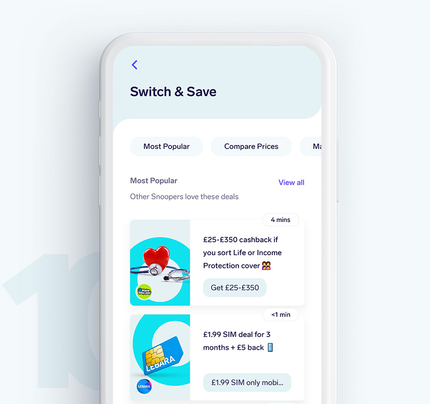 The Switch and Save screen which collects Snoops deals and discounts together in once place