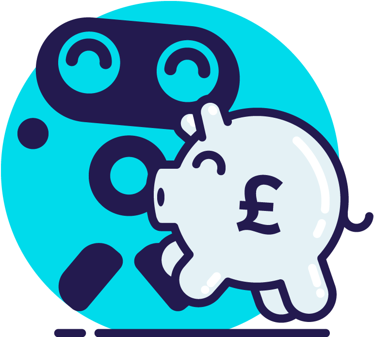 Illustration of Snoop jumping for joy in front of a piggy bank