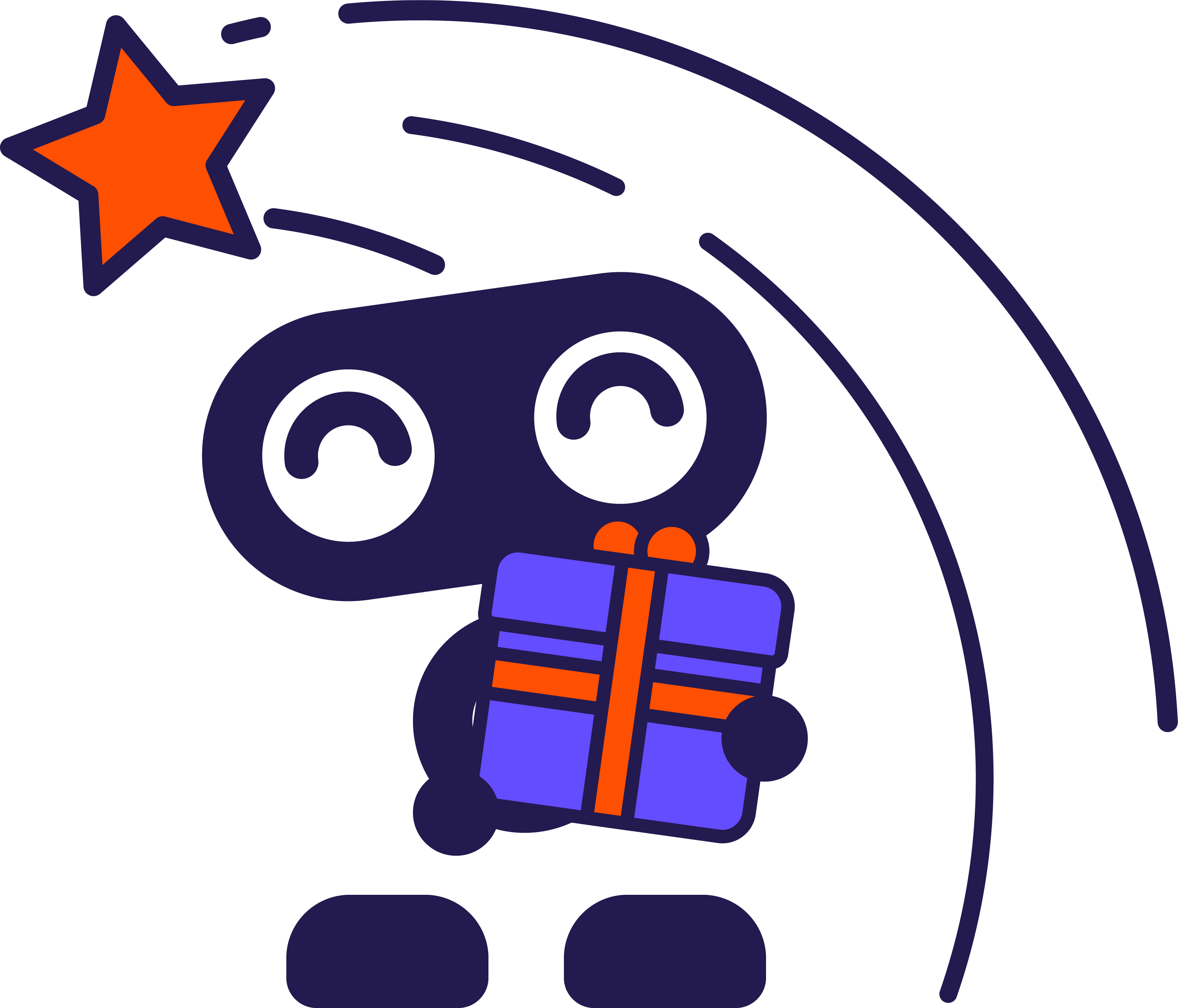 Snoop holding a gift box with a shooting star flying over