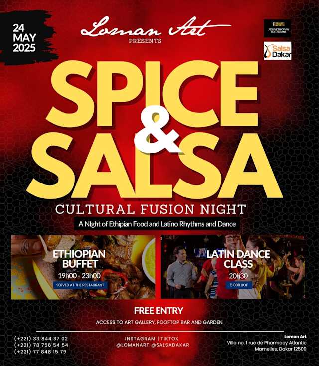 SPICE & SALSA: Cultural Fusion - Ethiopian Buffet and Latin Dance and Rhythms Poster