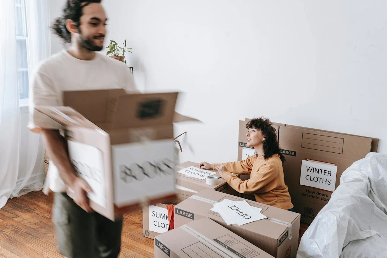 A couple moving out of their home after retirement.