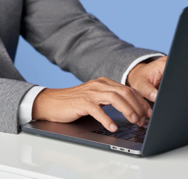 square blue hands typing