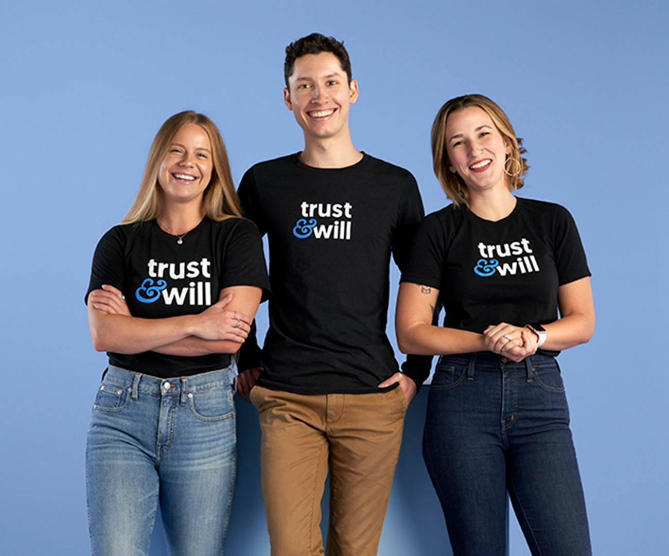 Trust & Will Member Success team standing against a blue background