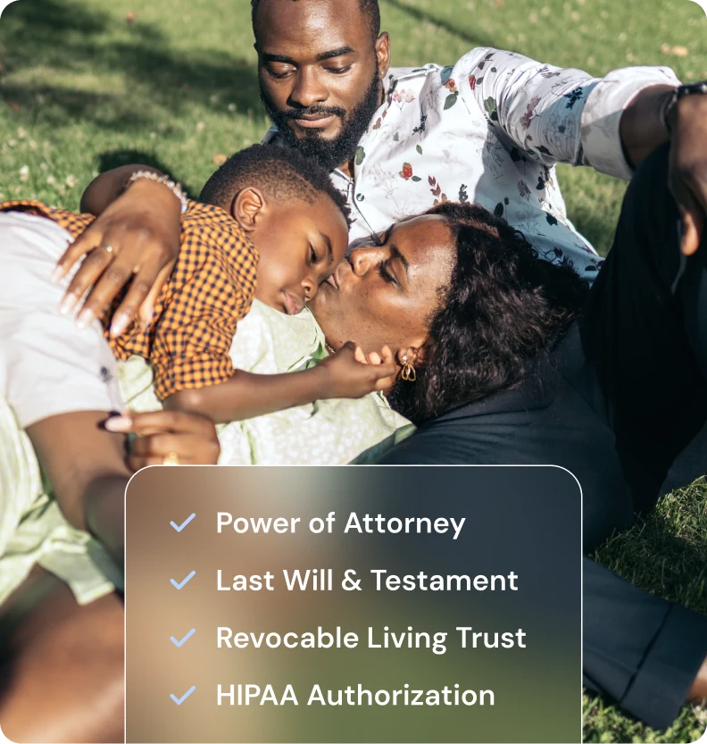 A checklist of items that are included in Trust & Will Estate Plans, such as: "Power of Attorney", "Last Will & Testament", "Revocable Living Trust", and "HIPAA Authorization".