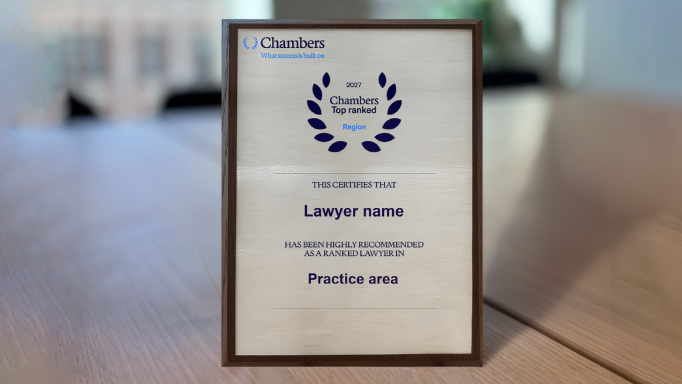 This plaque certifies a lawyer as a top-ranked individual by Chambers and Partners