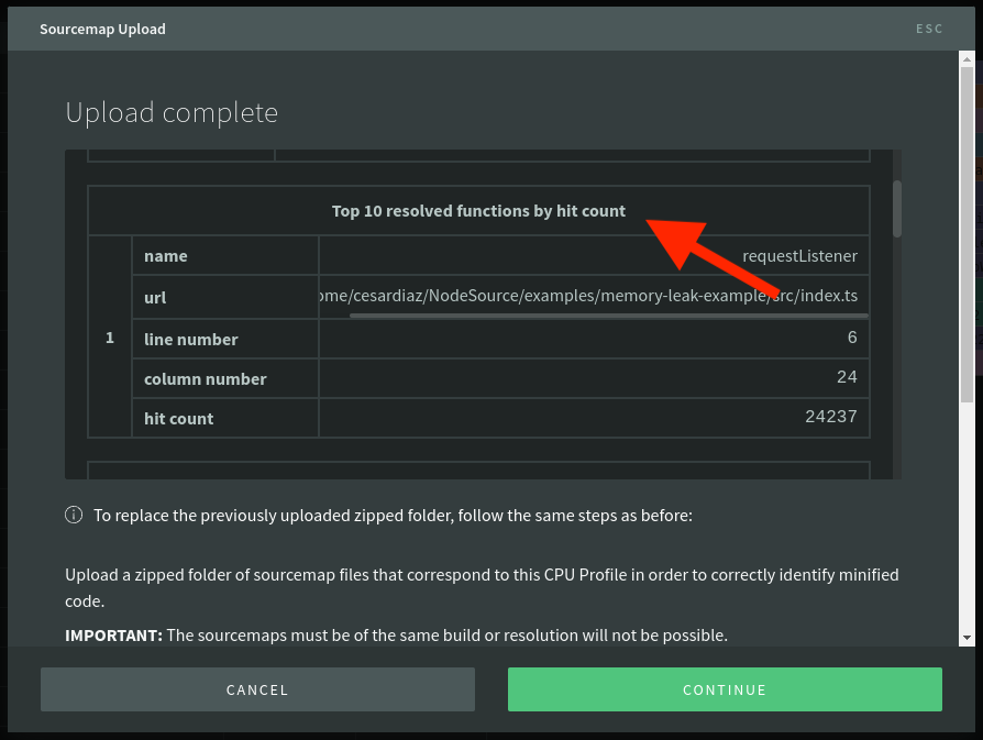 sourcemaps cpu profile in node.js