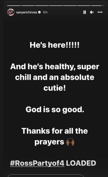 Sanya Richards-Ross Child Birth IG Story