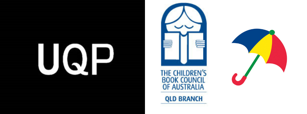 University Queensland Press logo, Children's Book Council of Australia logo, Hook Into Books logo.