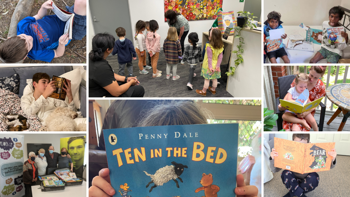 Collage of children reading.