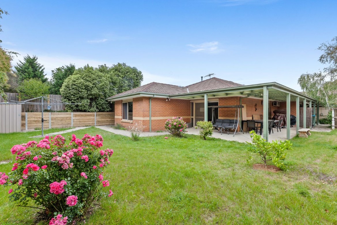 --Backyard with view of house and back patio--