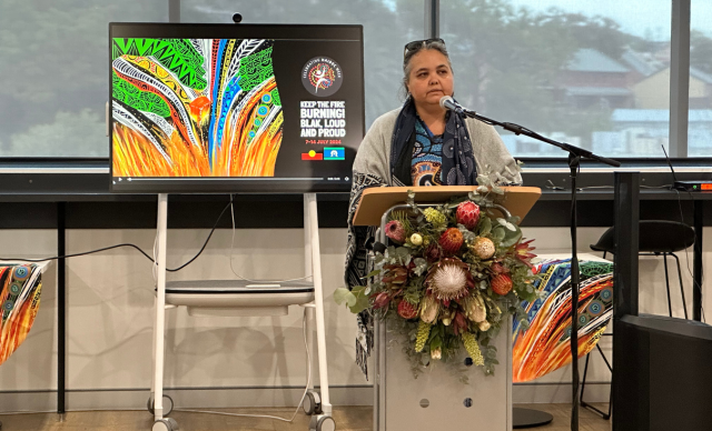 Aunty Theresa delivering a Welcome to Country.