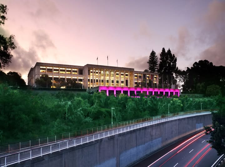 Western Australia Parliament House light up with pink lights.