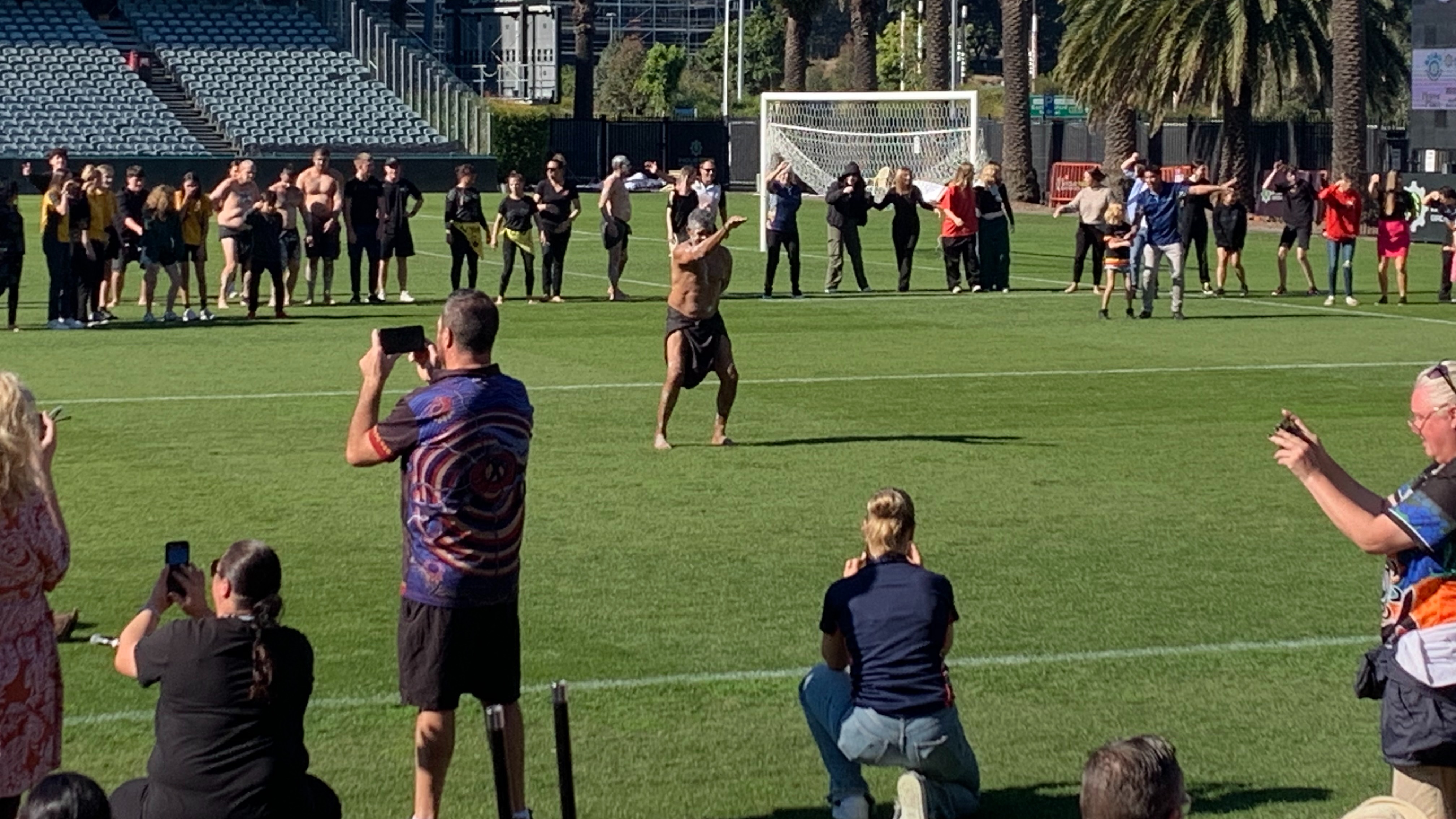 Performers on the grounds at Industree Stadium for the Central Coast Reconciliation Event.