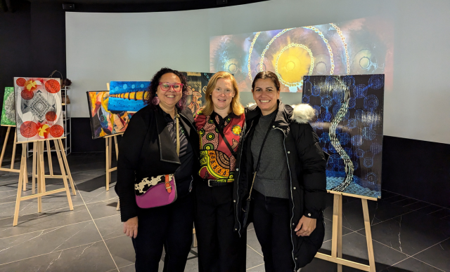 Helen Anderson, Senior Communications Advisor, Megan Hall, Education and Learning Project Lead, and Clea North, Education Consultant, at the Birrunga Gallery Walking Breakfast. 