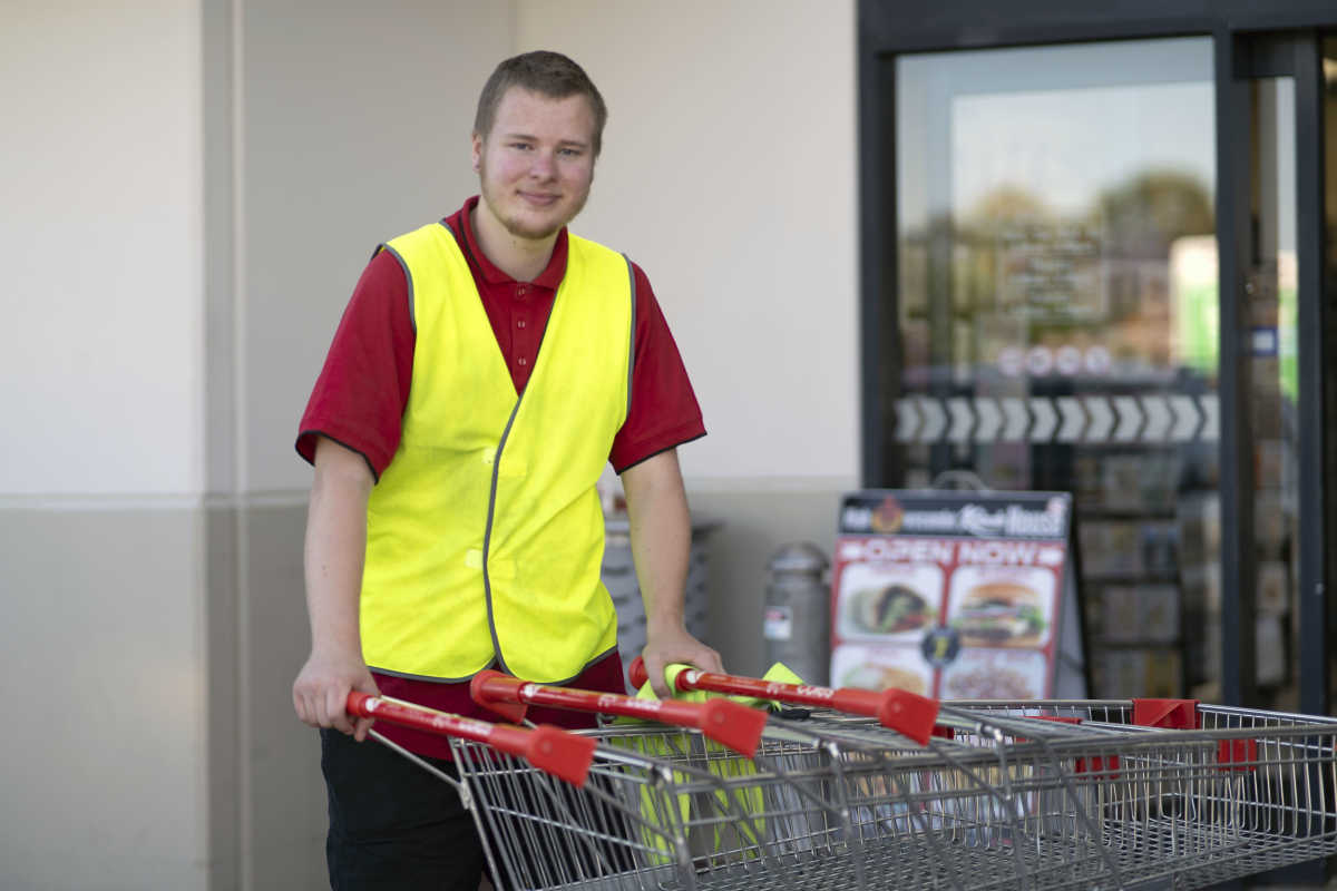 Jayden collecting trolleys for Coles.