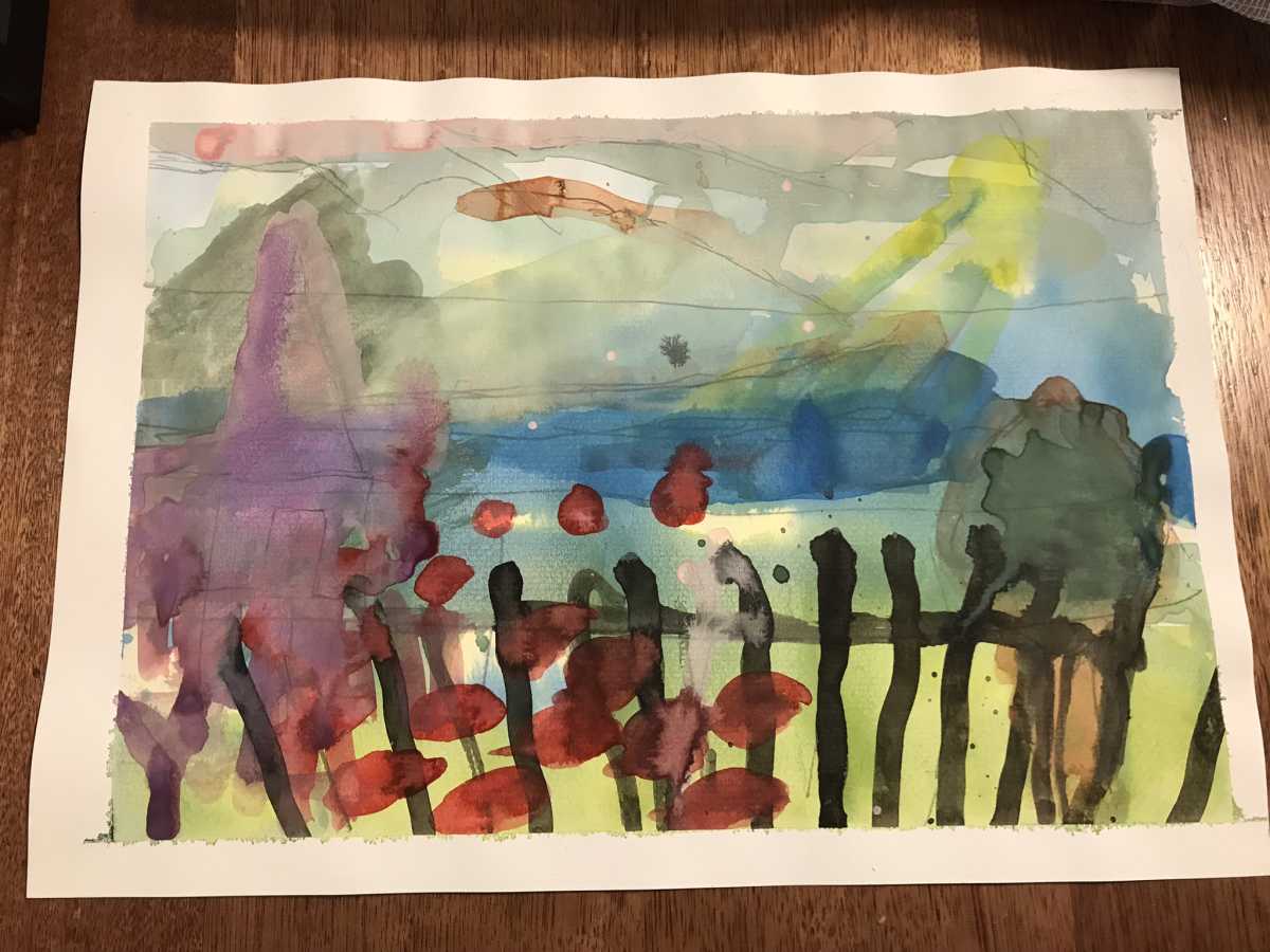 Emily's watercolour painting of a landscape.