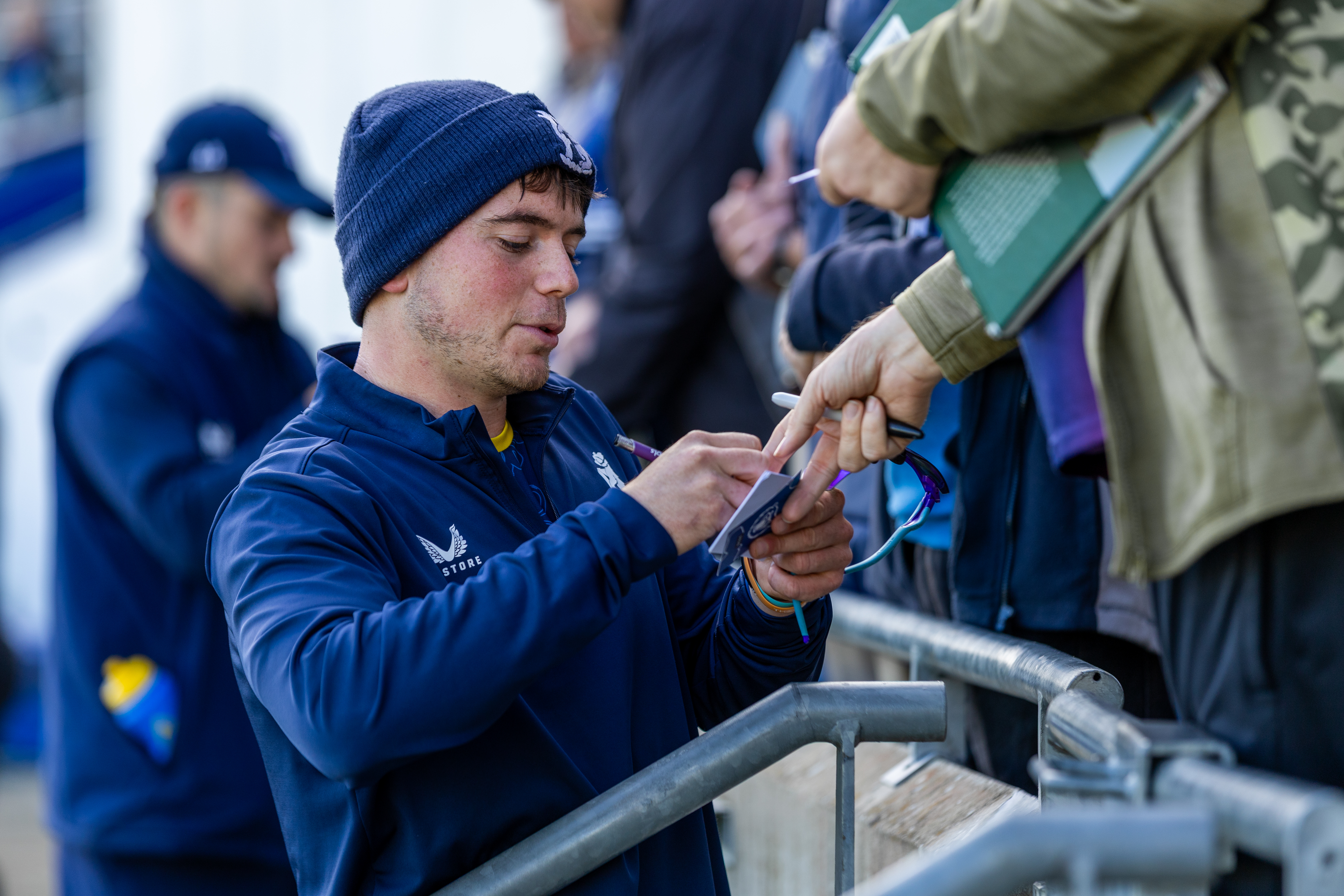 Warwickshire player spending time with supporters at Edgbaston