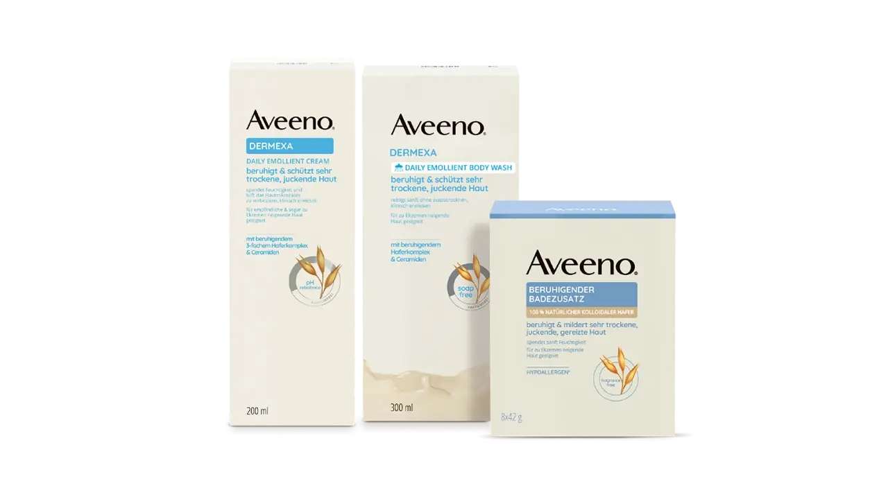 Produkty Aveeno® Dermexa - obrázky produktů Aveeno® Dermexa přední strana