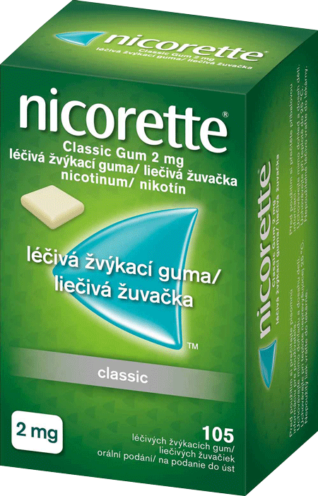 Nicorette® Classic Gum 2 mg léčivá žvýkací guma, 105 žvýkaček