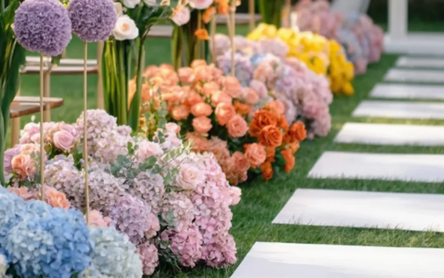 Florals wedding color blocking