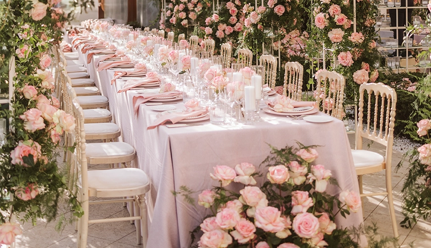 Wedding theme Soft Bloom flowers at table