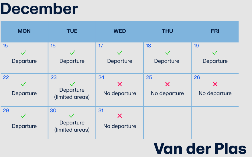 Vertrekdagen dec 25/26
