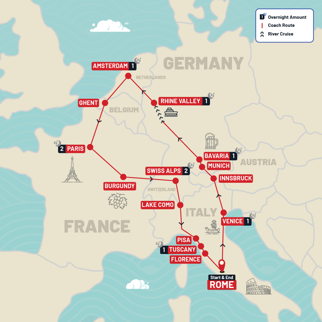 Europe tour map
