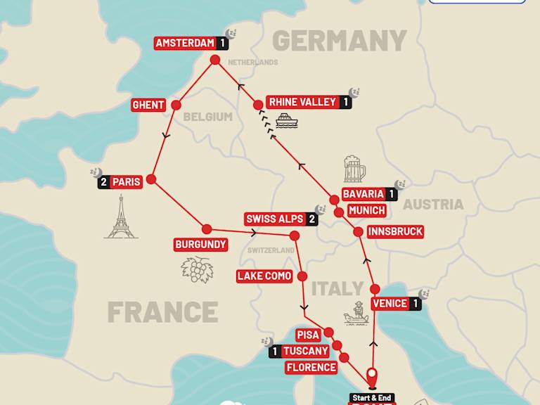 Europe Highlights Christmas route map
