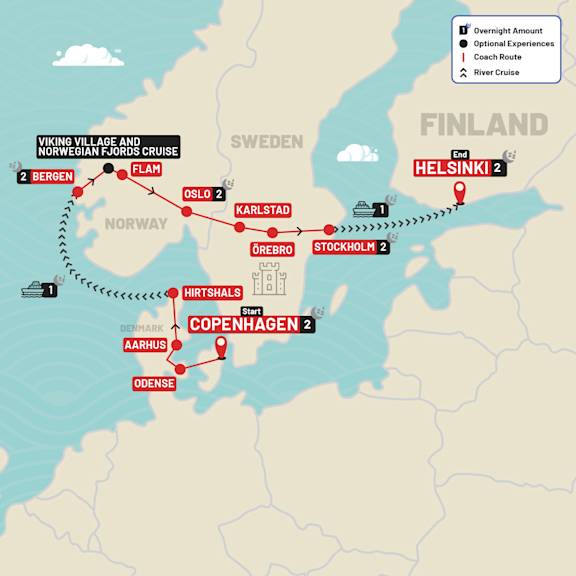 Copenhagen to Helsinki route map