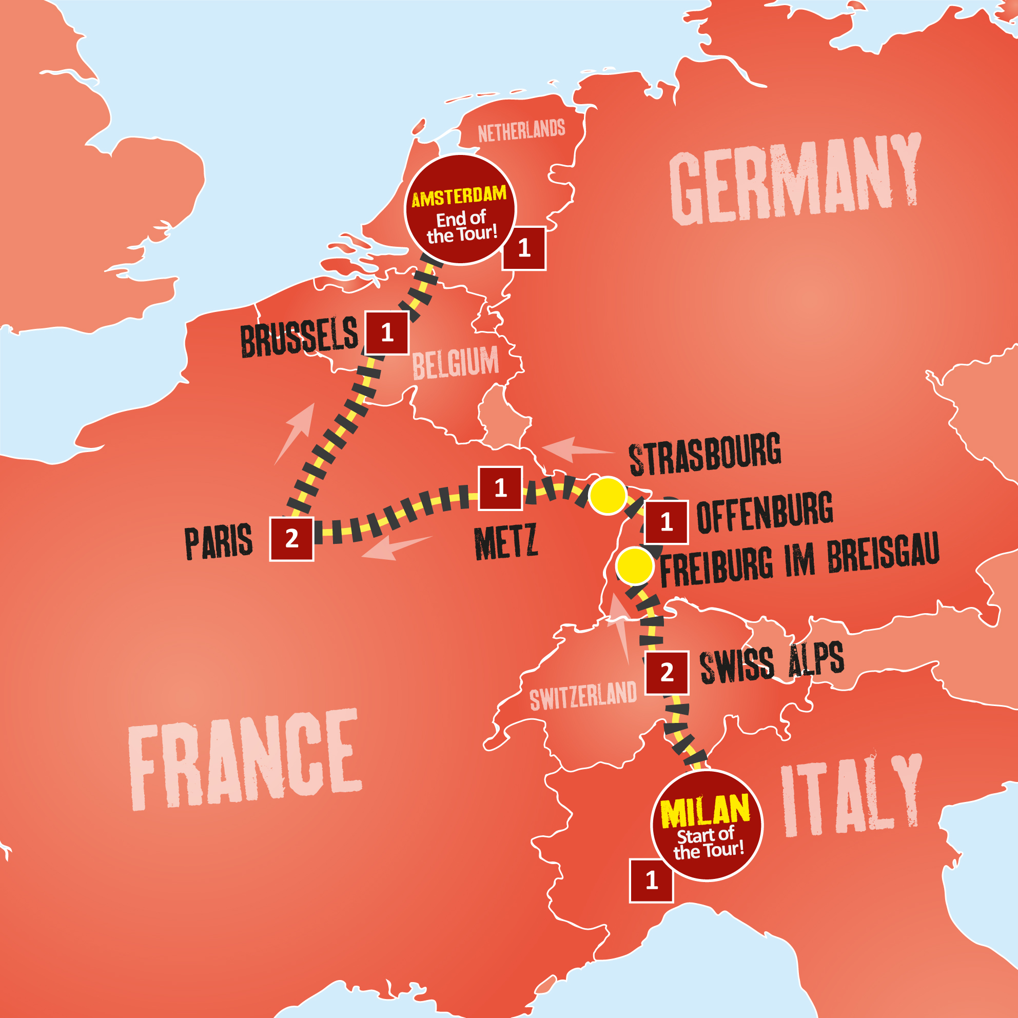 tourhub | Expat Explore Travel | Milan To Amsterdam Rail Tour - | Tour Map