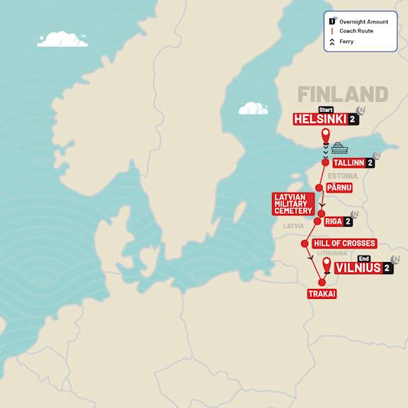 Highlights of Helsinki & the Baltics route map