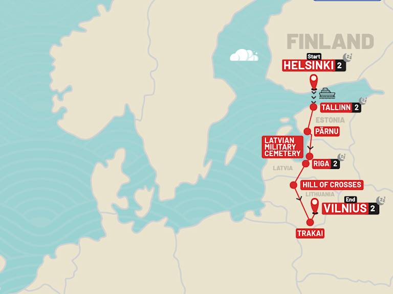 Highlights of Helsinki & the Baltics route map