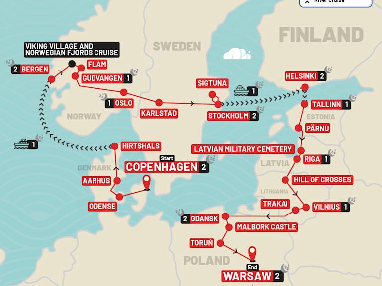 Best of Scandinavia & the Baltics Christmas & New Year route map