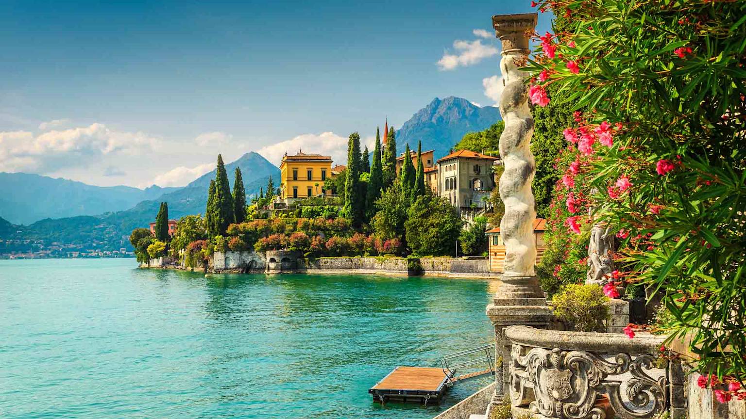 Famous luxury villa Monastero stunning botanical garden decorated with mediterranean oleander flowers lake Como Varenna