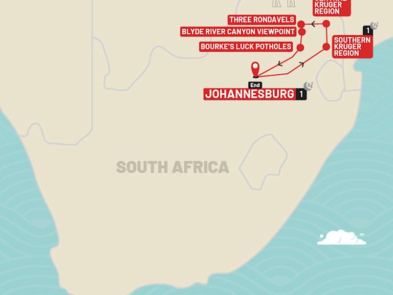 Kruger Safari & the Panorama Route route map