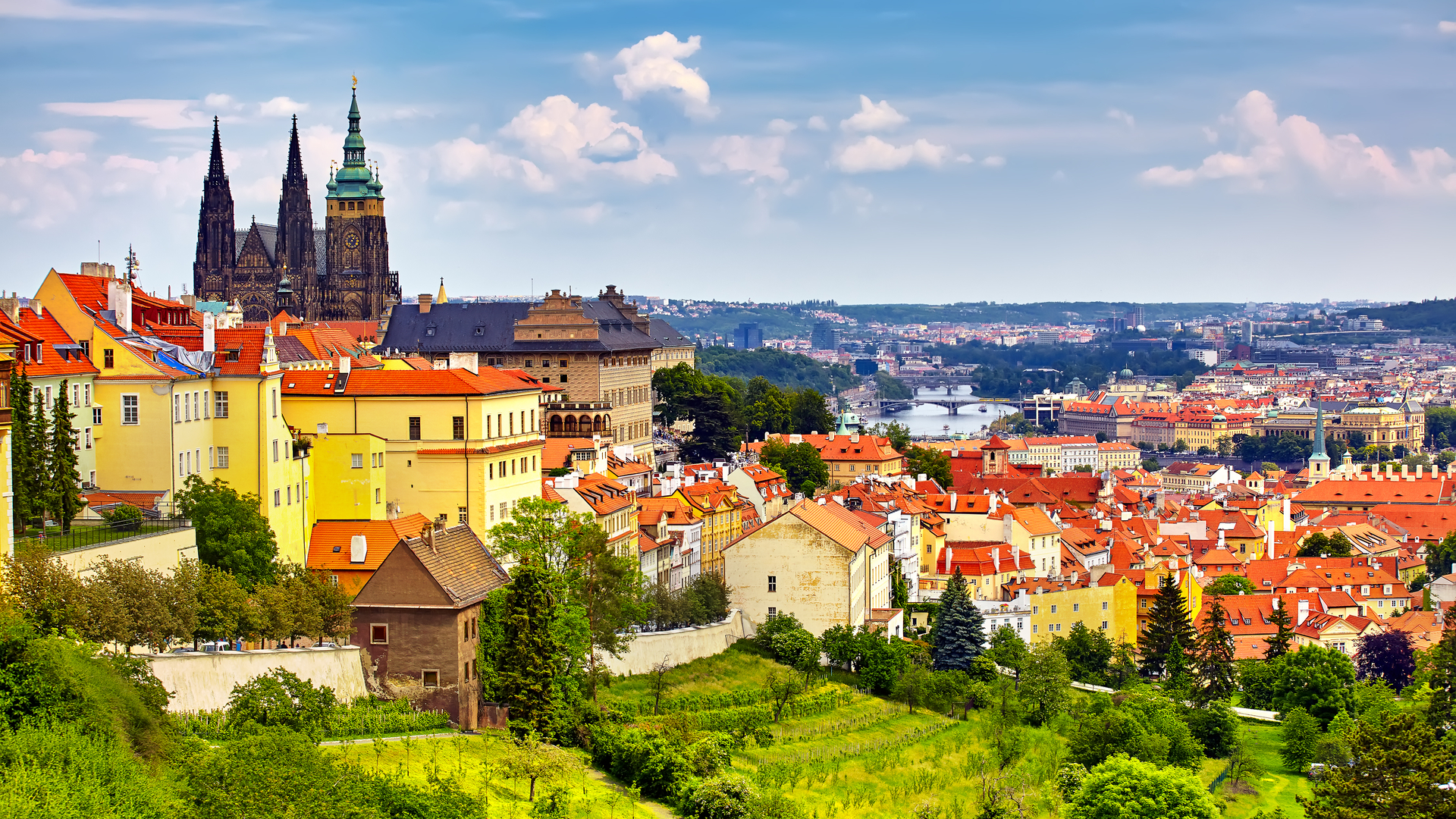 The-Prague-panorama-with-Prague-Castle-Prague-river-Vltava-and-many-famous-Prague-sights-and-historic-architecture