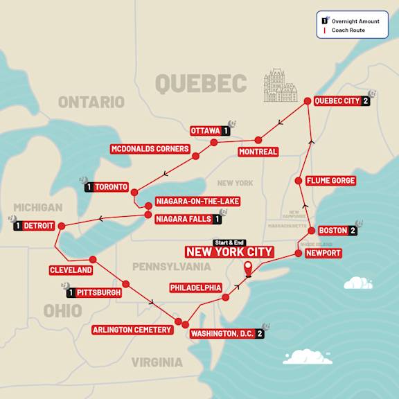Eastern USA & Canada Escape route map