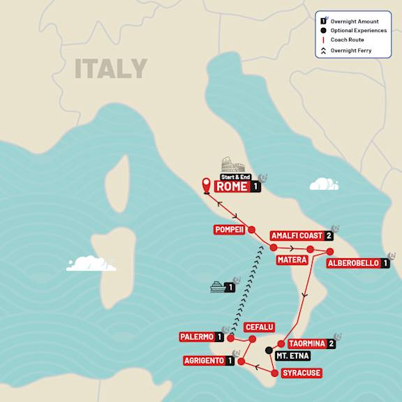 Highlights of Southern Italy & Sicily route map