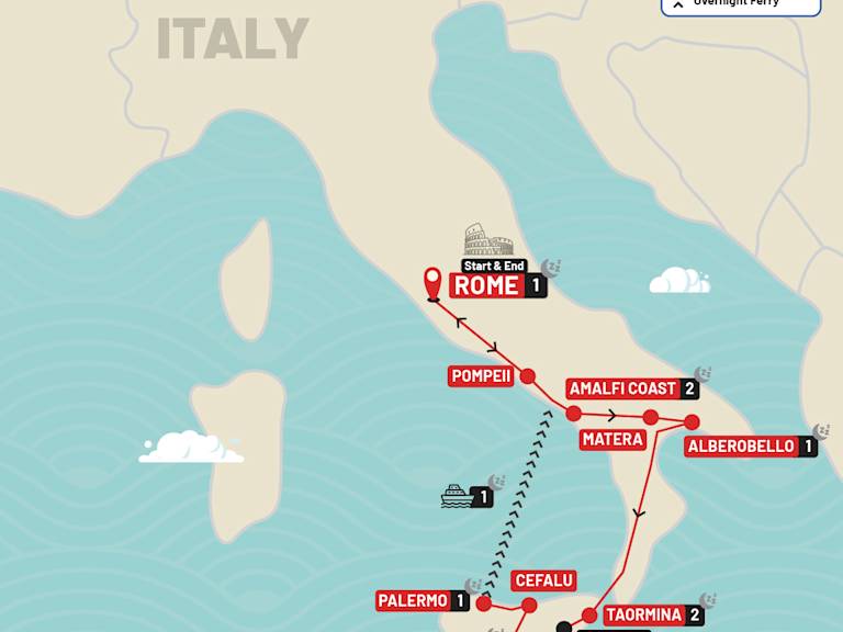 Highlights of Southern Italy & Sicily route map