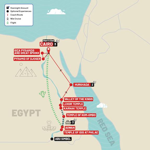 Egypt Nile Jewel with 5* Boat Cruise route map
