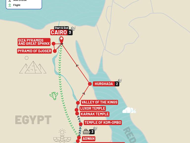 Egypt Nile Jewel with 5* Boat Cruise route map