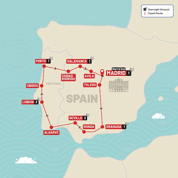 Highlights of Spain & Portugal route map