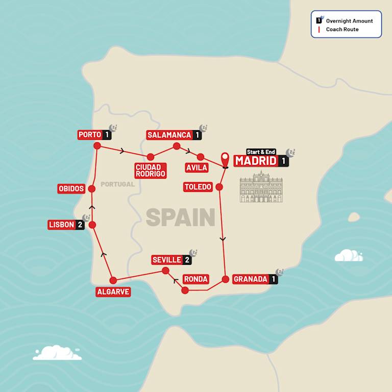 Highlights of Spain & Portugal route map