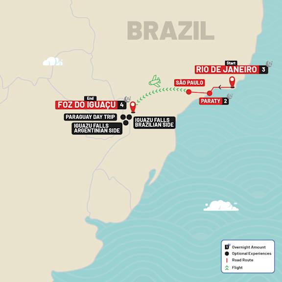 Brazil & Iguazu Highlights - Tour Rio de Janeiro to Iguazu Falls route map