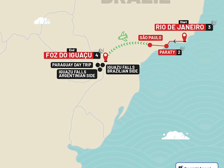 Brazil & Iguazu Highlights - Tour Rio de Janeiro to Iguazu Falls route map